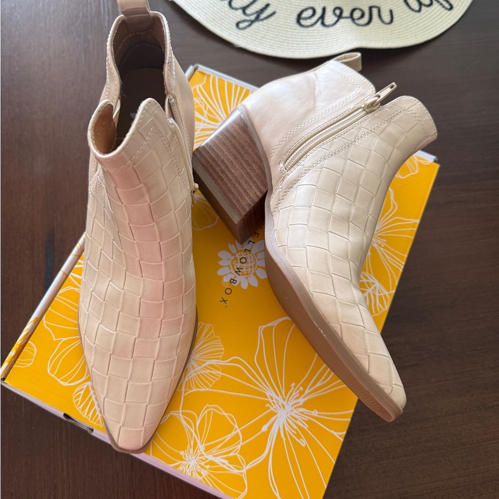 Cameo Cream Ankle Booties with Stacked Heel